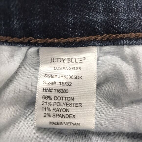 JUDY BLUE Skinny Jeans Women 34x28 Slim Fit Dark Wash Blue Distressed Fray Cuff - Picture 13 of 16